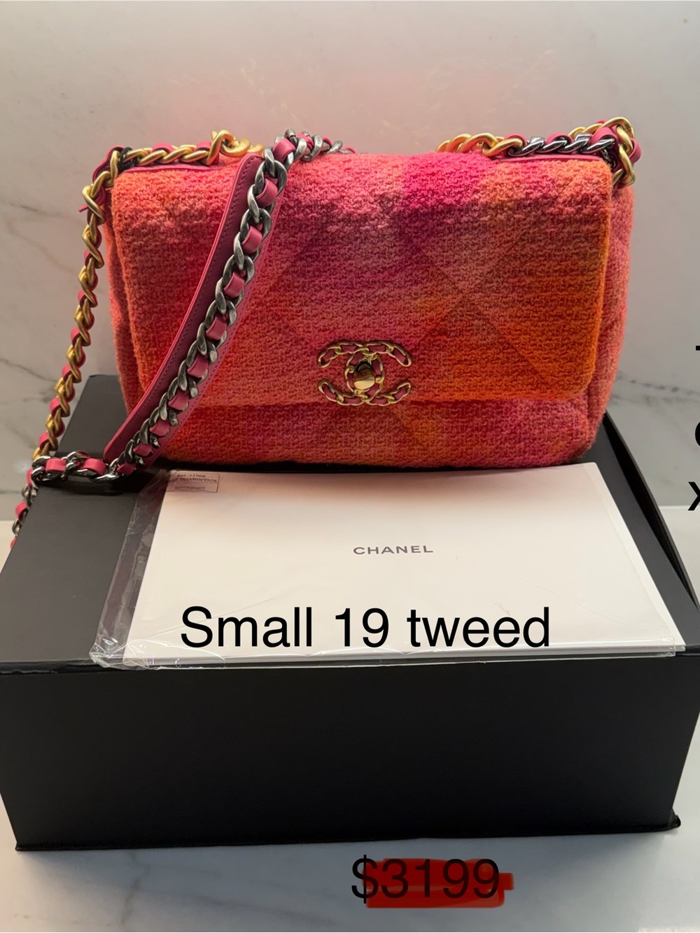 CHANEL Small 19 Tweed Shoulder Bag - Pink Orange Gradient